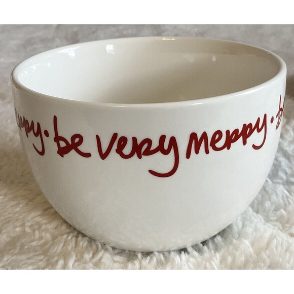 Crate & Barrel Nesting Bowls Red White Christmas Sayings/Snowflake Set of 3 EUC - Picture 3 of 6